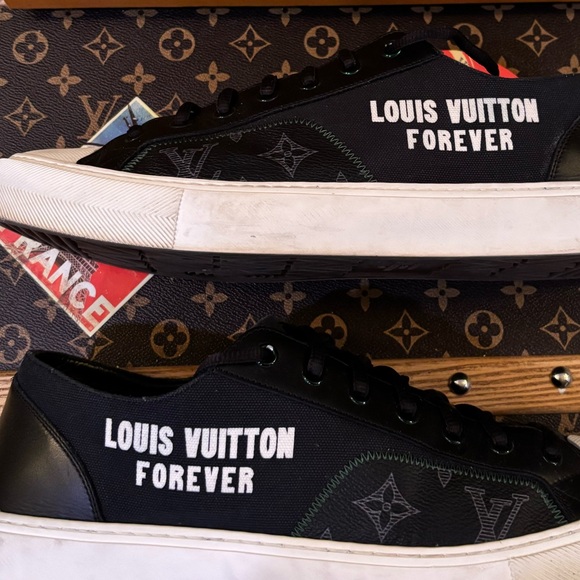 Louis Vuitton - Forever Tattoo Sneakers Black Low Top Monogram Print - Picture 1 of 12